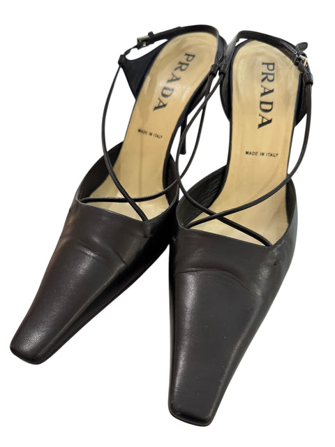 Prada Black Leather Double-Strap Heels Size 37
