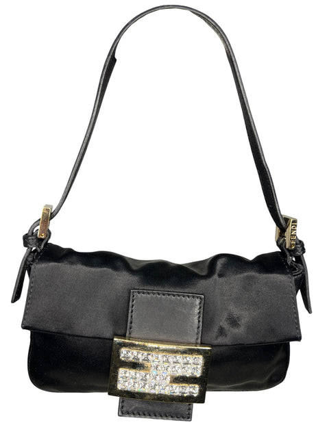 Fendi Mini Baguette Black Satin Bag