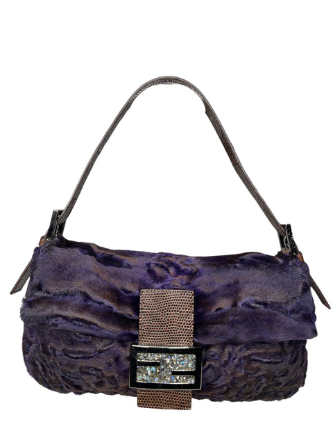 Fendi Baguette Purple Fur & Crystals