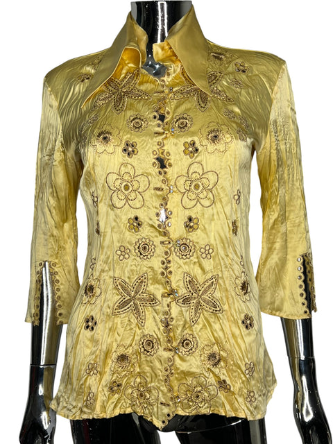 Roberto Cavalli Yellow Satin Gold Shirt