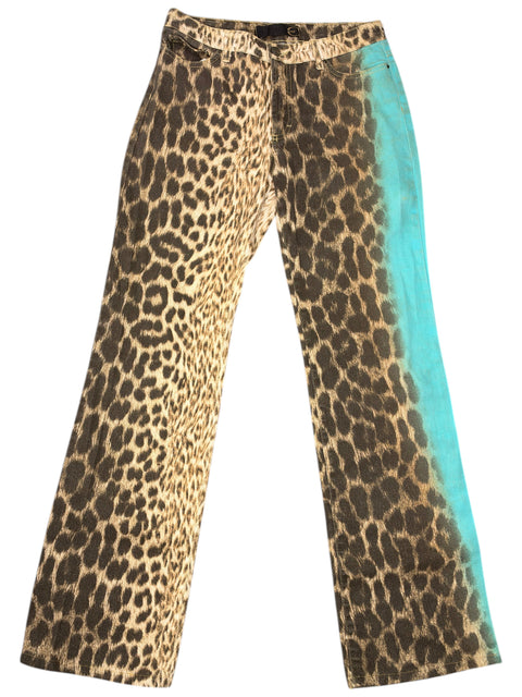Jean Roberto Cavalli CHEZ SNOW BUNNY à imprimé léopard et détails bleu vif, taille 43
