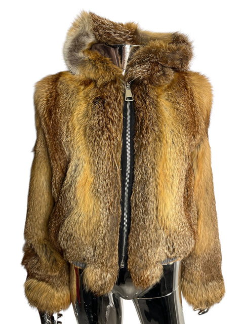 Vintage Camel Zip Hood Rabbit Fur