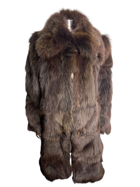 Vintage Dark Brown Button Long Fox Fur