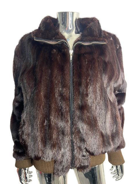 Vintage Brown Big Collar Bombers Mink Fur