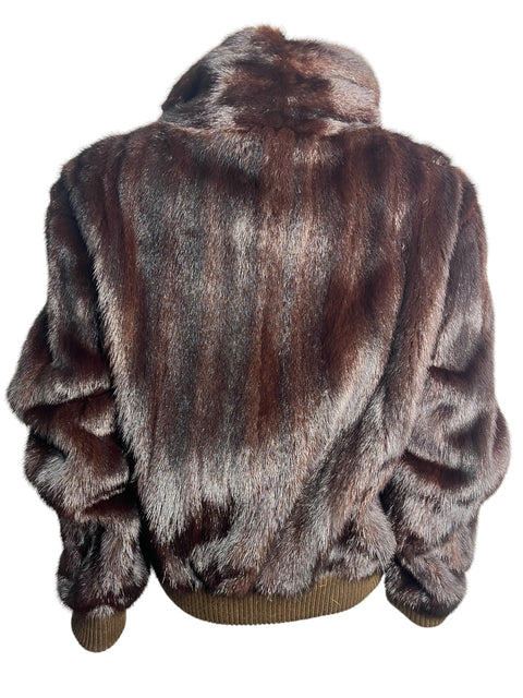 Vintage Brown Big Collar Bombers Mink Fur