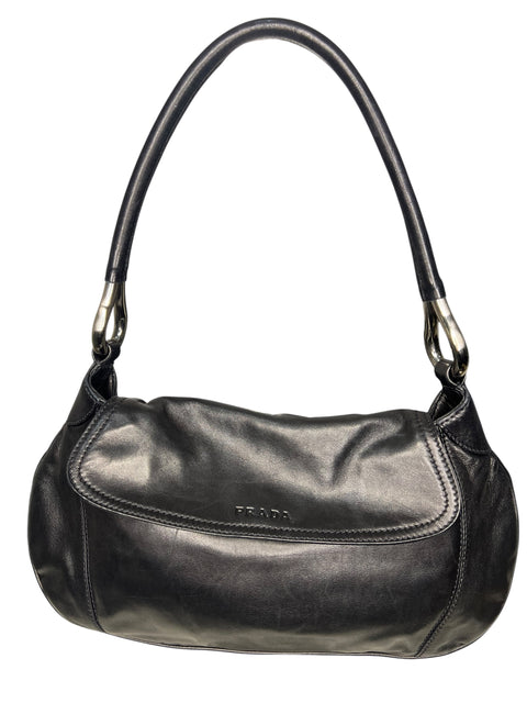 Prada Black Leather Silver Shoulder Bag