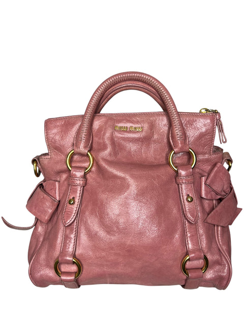 Miu Miu Leather Pink Gold Bow Handbag
