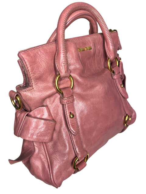 Miu Miu Leather Pink Gold Bow Handbag