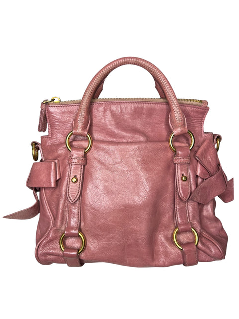 Miu Miu Leather Pink Gold Bow Handbag