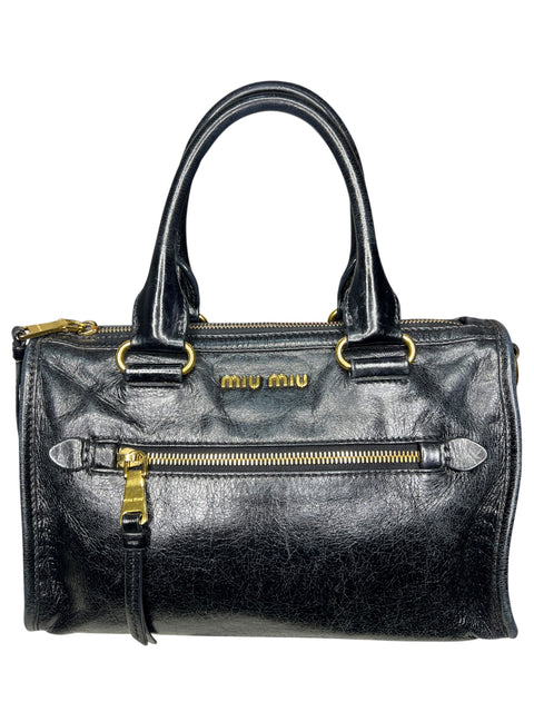 Miu Miu Leather Black Gold Handbag
