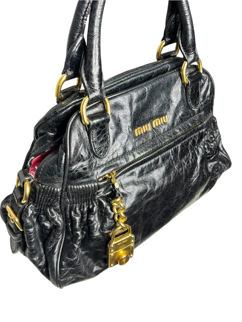 Miu Miu Leather Black Gold Padlock Handbag