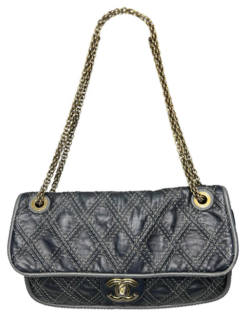 Chanel Wild Stitch Godl Chain Black Leather Shoulder Bag