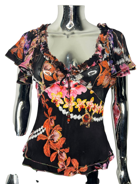 Just Cavalli Black Floral Print Silk Shirt