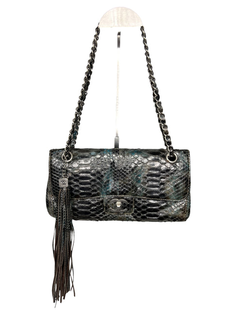 Chanel Black Petrol Blue Python Leather 2005/2006 Bag