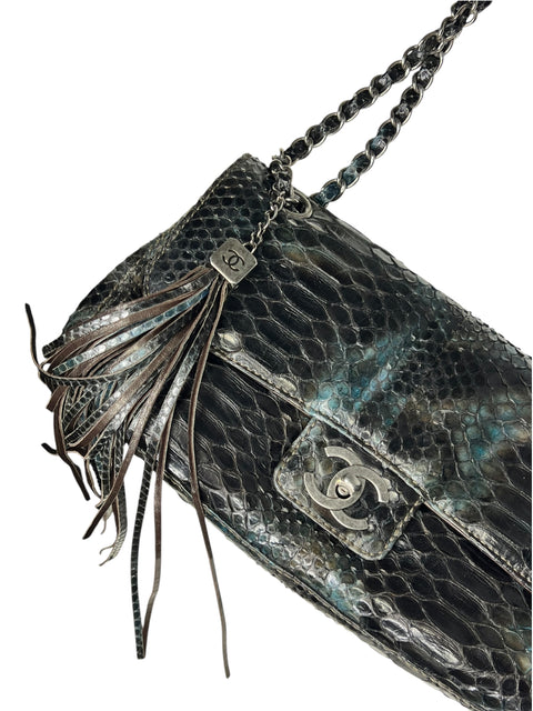 Chanel Black Petrol Blue Python Leather 2005/2006 Bag