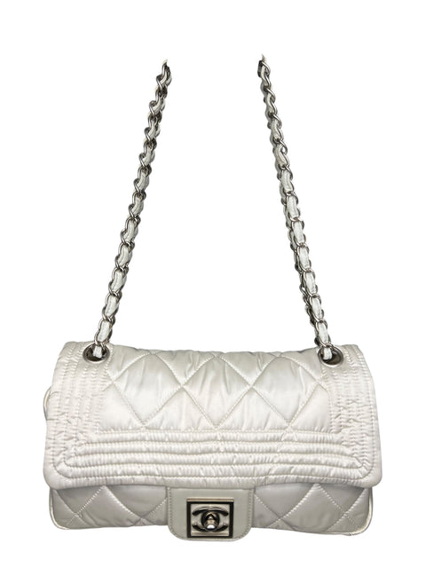 Chanel Classic Timeless White Satin Nylon Matelasse 2005/06 Bag