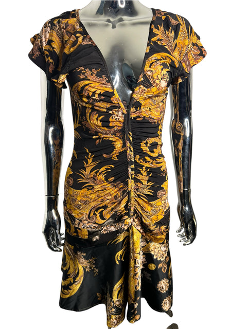 Just Cavalli Black Gold Print Dress