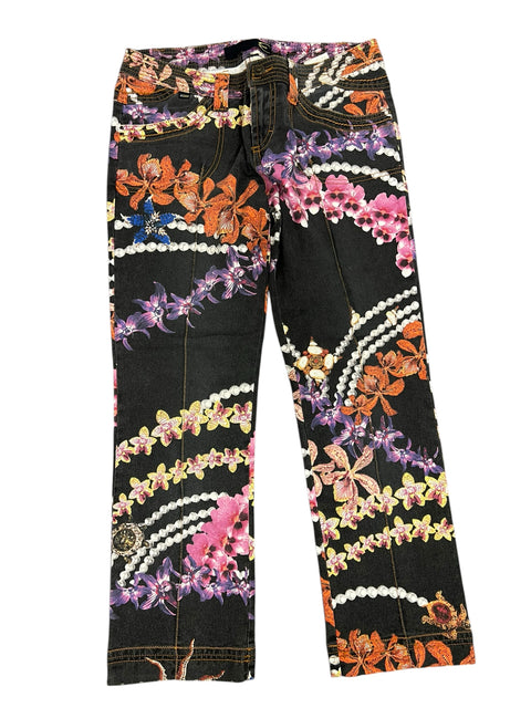 Just Cavalli Black Floral Print Denim Pant