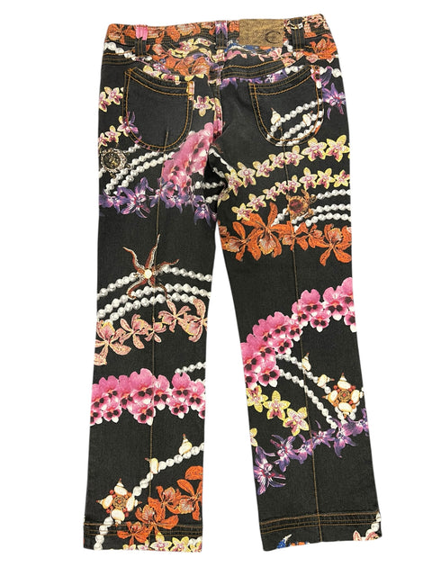 Just Cavalli Black Floral Print Denim Pant
