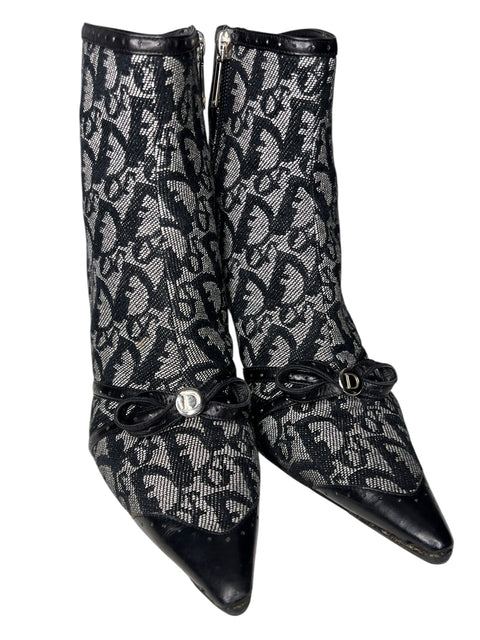 Christian Dior Black Grey Canvas Monogram Boots