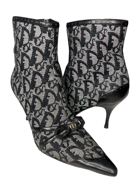 Christian Dior Black Grey Canvas Monogram Boots