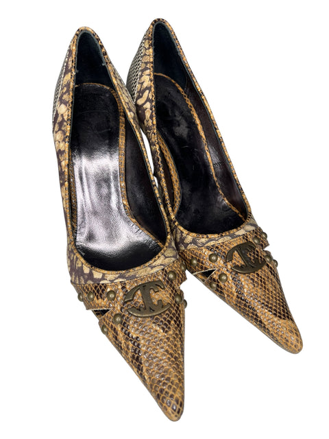 Roberto Cavalli Brown Snake Print Shoes