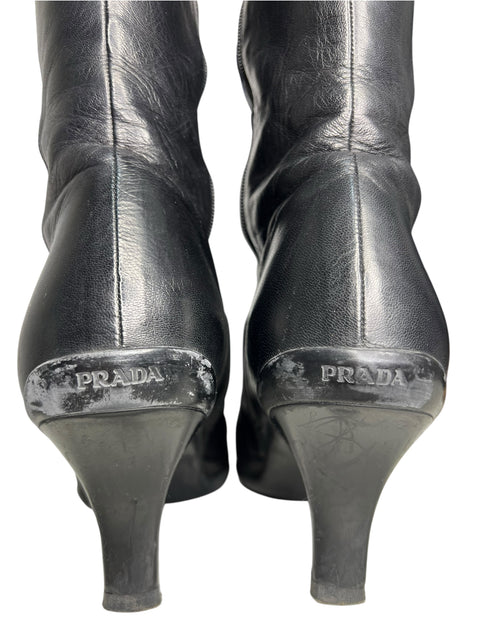 Prada Lina Rosa Black Leather Boots