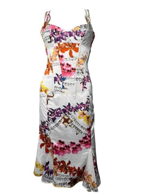 Just Cavalli White Flower Print Satin Dress
