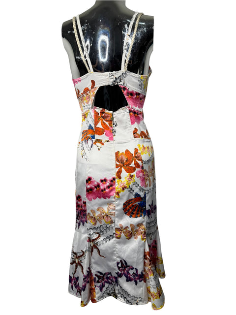 Just Cavalli White Flower Print Satin Dress