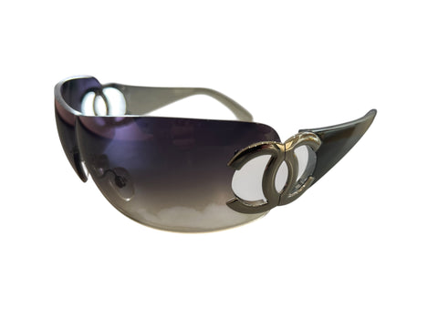 Chanel Black Silver Logo Mask Sunglasses