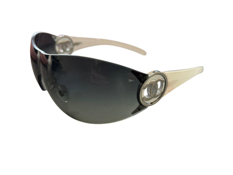 Chanel White Silver Logo Mask Sunglasses