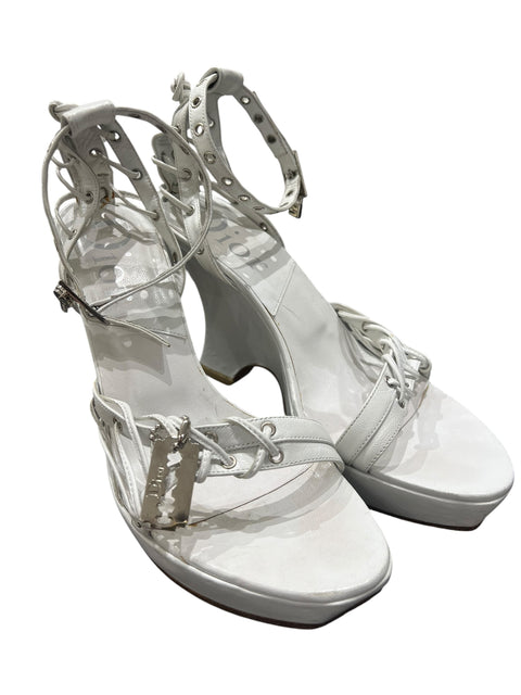 Dior White Leather Bondage 2003 Wedge Shoes