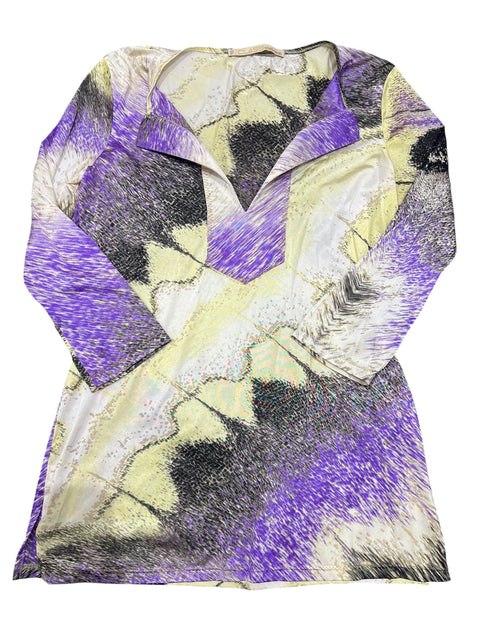 Roberto Cavalli Light Green Purple Print Long Sleeve