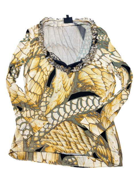 Just Cavalli Yellow Gold Print Ruffled Collar Long Sleeve