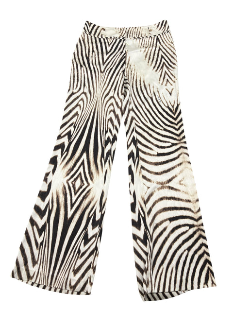 Roberto Cavalli Ecru Zebra Print Silk Pant