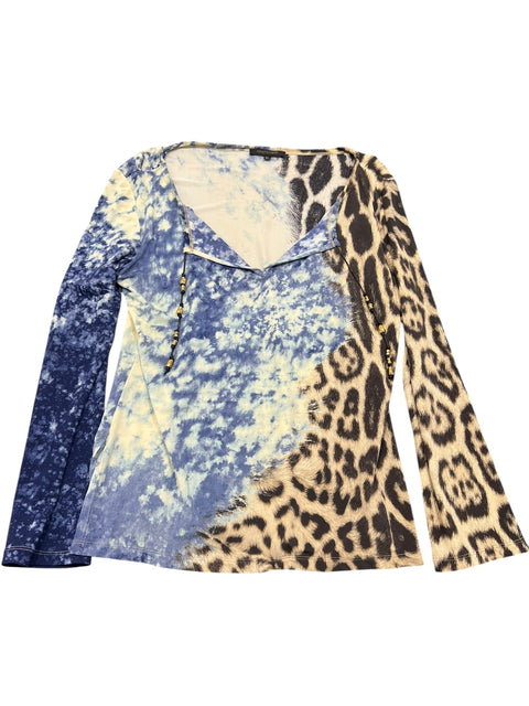 Roberto Cavalli Blue Leopard Long Sleeve