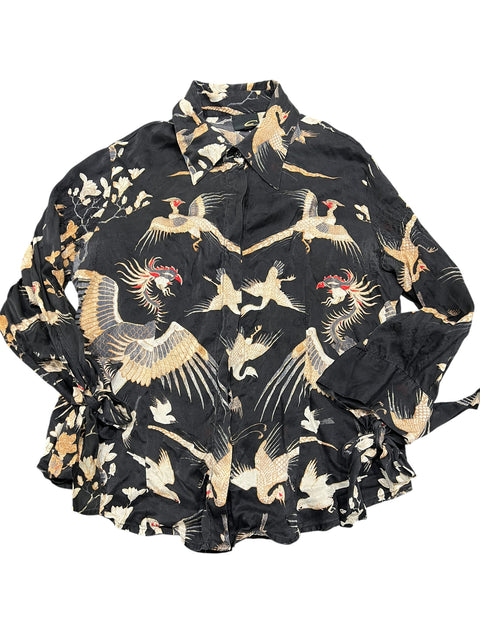 Just Cavalli Black Chinese Bird Print Shirt
