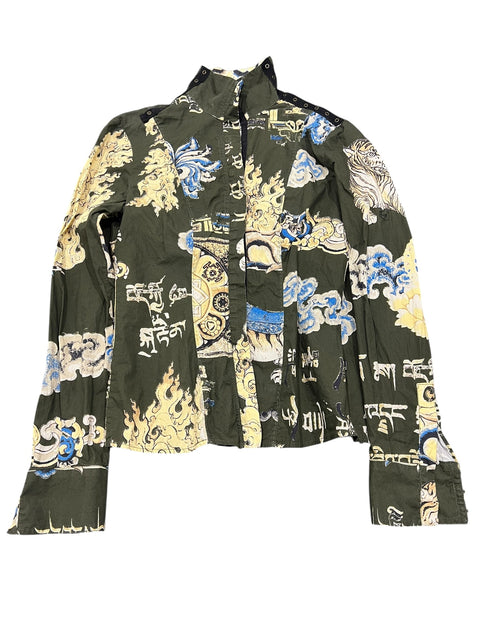 Just Cavalli Khaki Yellow Print Corset Shirt