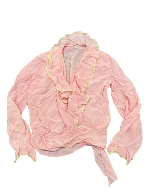 Vintage Baby Pink Ruffles Details Blouse