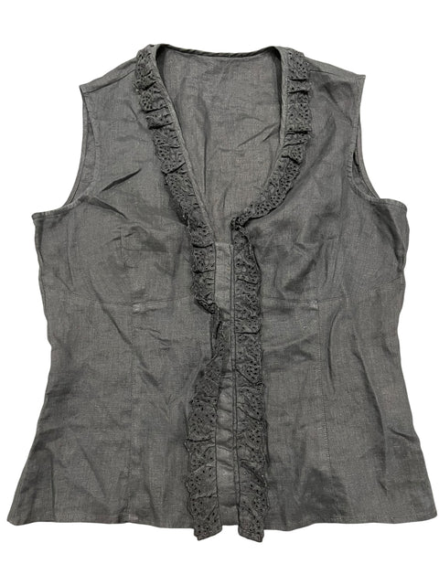 Vintage Black Sleeveless Ruffles Shirt