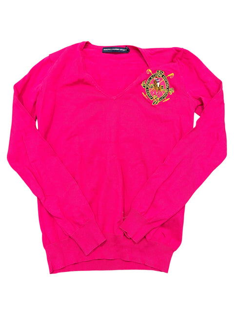 Ralph Lauren Neon Pink Crop V-Neck Pullover