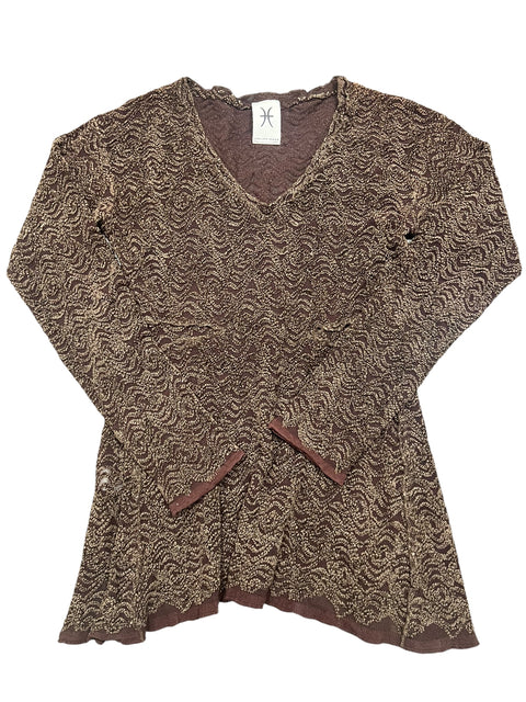 Vintage Brown Lace Knit Long Sleeve