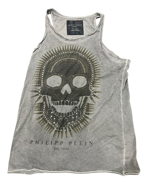 Philipp Plein Grey Skull Tank Top