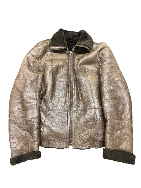 Vintage Brown Shearling Bomber Jacket