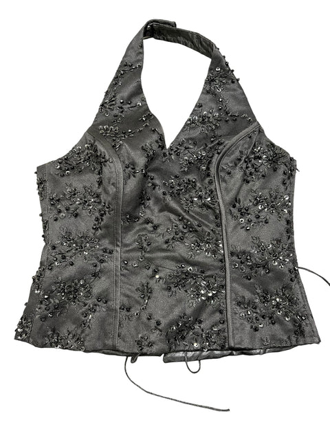 Vizon Black Satin Pearl Detail Corset