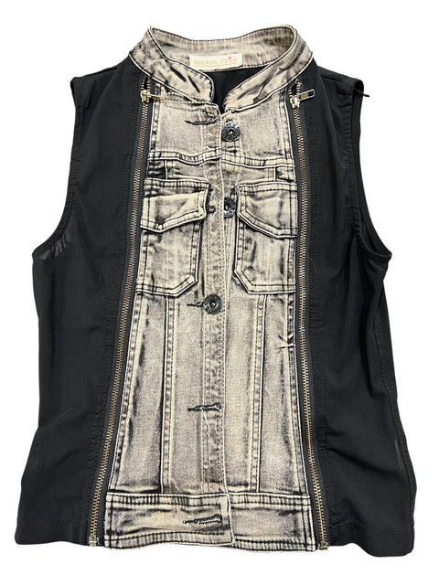 Maison Chic Black Mesh White Denim Top