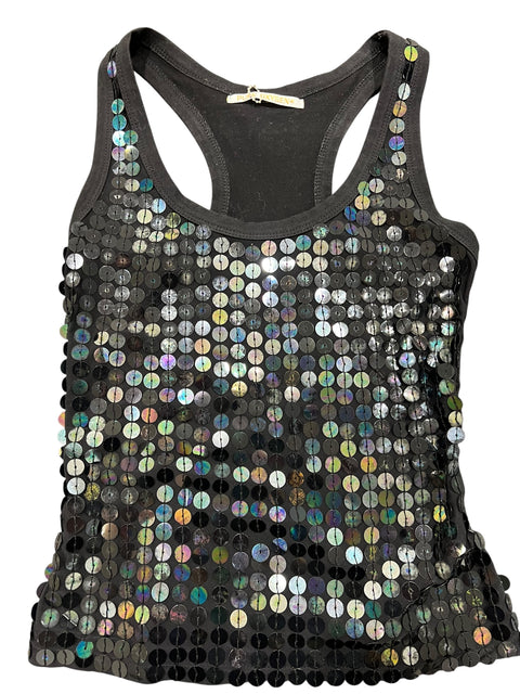 Pure Oxygen Blue Sequin Black Tank Top