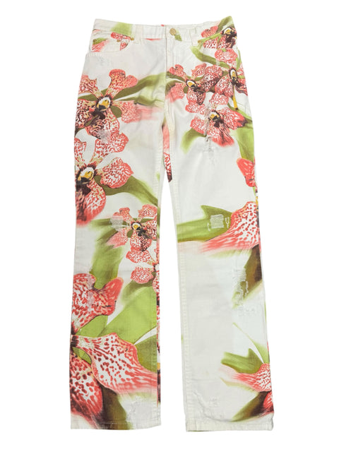 Roberto Cavalli White Orchid Print Pant