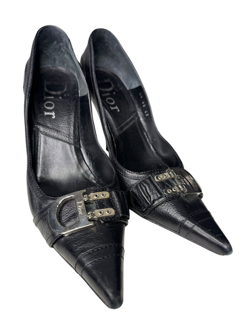Dior Black Leather Silver D Shoes T40