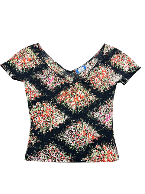 Blumarine Black Mesh Flower Print Top